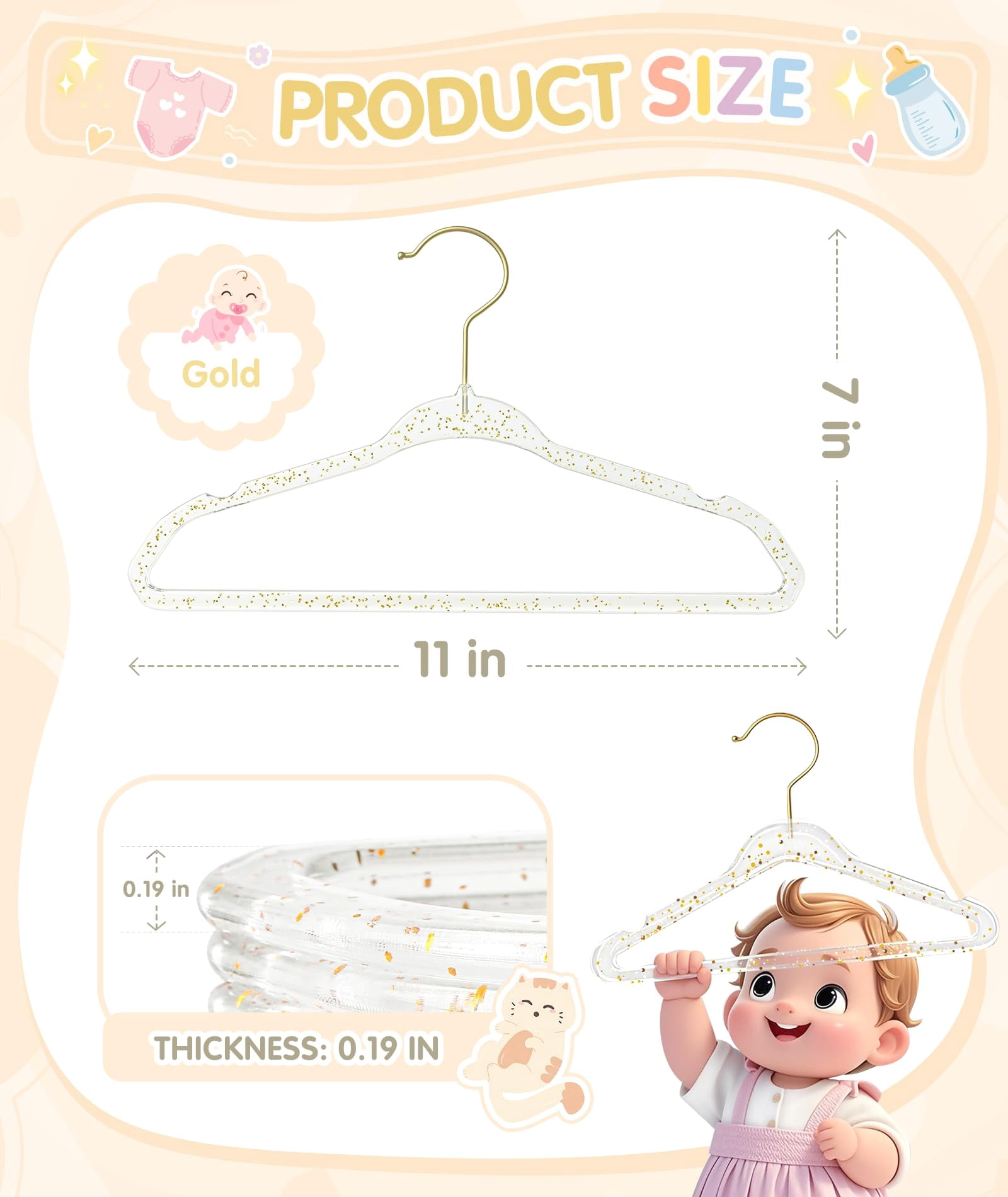 Gold Glitter 11 Inch Closet Clothes Hangers