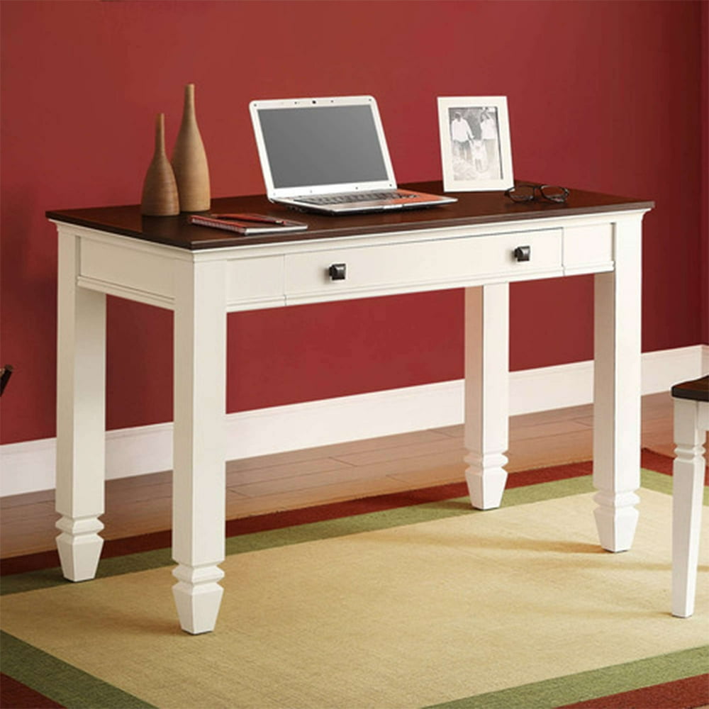 Whalen White and Cherry Wood Writing Desk, Classic Cottage Design