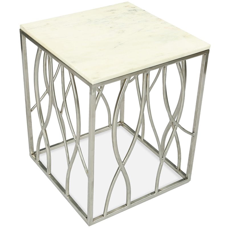 Bowery Hill Contemporary 18" Square Marble Top End Table in White
