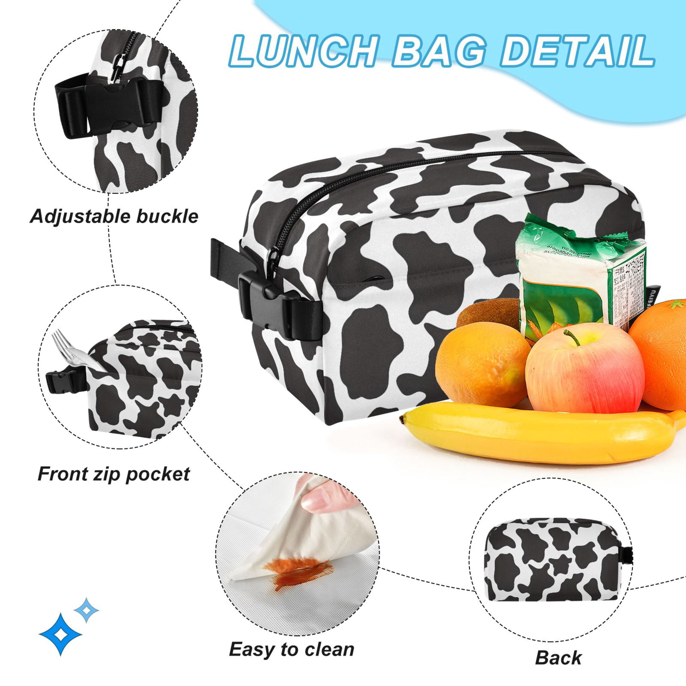 ALAZA Cow Print School Backpack Lunch Box Set Student Bookbag