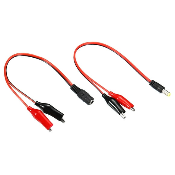 Unique Bargains 5.5 x 2.1mm DC Male Female Plug to Alligator Clip Connector Power Cable Black Red 2 Pack