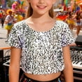 thumbnail image 2 of HUAXUN-Kids Girls Sequin Short Sleeve Shirt Shiny Sparkly Crew Neck T-Shirt Disco Party Hip Hop Jazz Dance Top,girls sequin top,Sequin Shorts for Holiday Parties Stage Shows(Silver,One Size）, 2 of 4