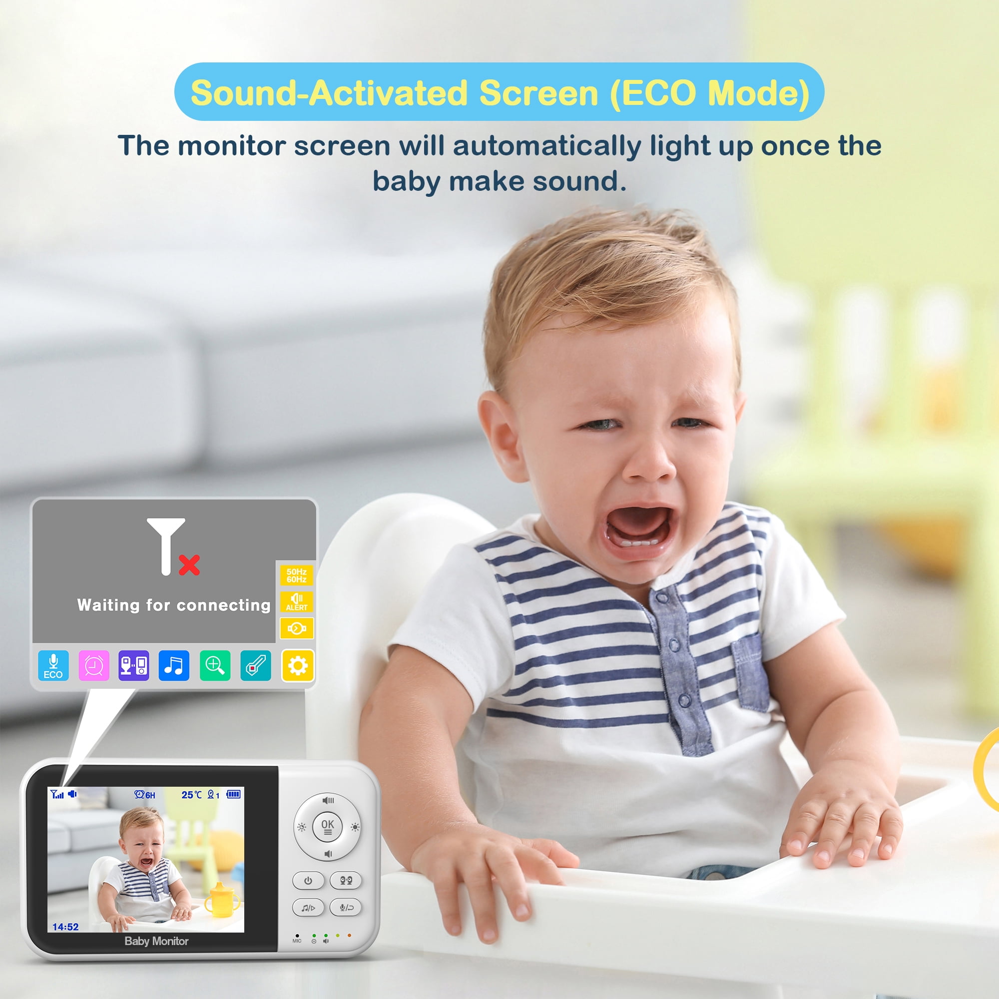 Baby Monitor with Camera and Audio, Video Baby Surveillance System with 3.2” HD Screen, Night Vision, 2 Way Talk, Temperature Sensor, Portable Indoor Home Security Camera with Monitor