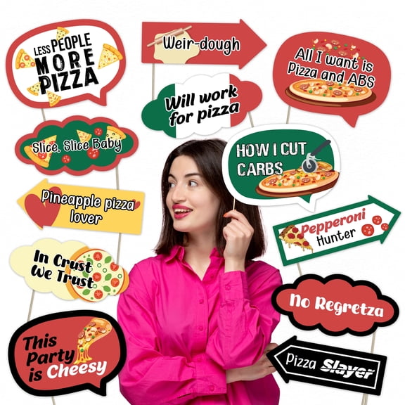 Pizza Party Photo Booth Props Set – Funny Food-Themed Decorations for Birthdays & Gatherings (12 pcs)