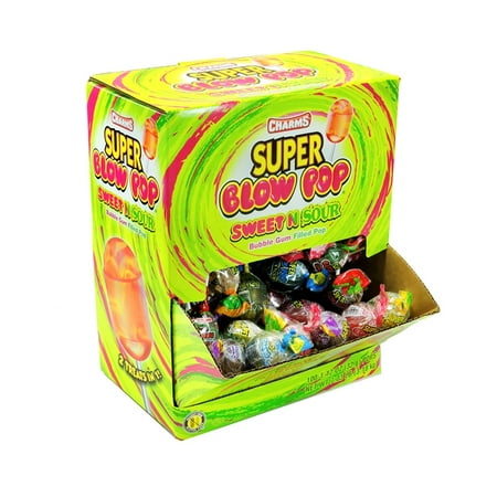 Sour Bubble Gum - Charms Super Blow Pop Sweet N Sour Bubble Gum Filled Pop 100 ct