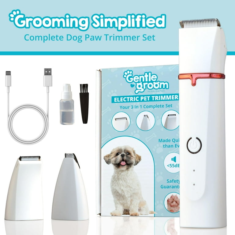 Gentle Groom Dog Paw Trimmer 3 in 1 Dog Clippers for Grooming Pets Paws Foot Ears Face Low Noise Pet Trimmers for Small Dogs 700 mAh Rechargeable Cordless Hair Clippers Pet