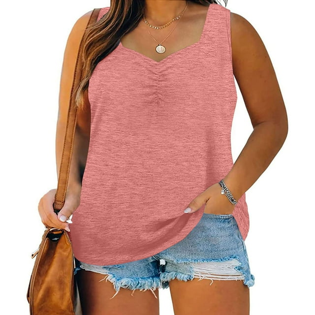 Babysbule Débardeurs Unis pour Femmes Grande Taille Mode Sans Manches Col en V L-XXXXXL