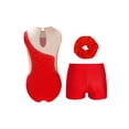 thumbnail image 2 of TTAO Kids Girls Gymnastic Leotard Shiny Ballet Dance Bodysuit with Shorts Hairband 2Pcs Gym Sports Outfit Red 12, 2 of 3