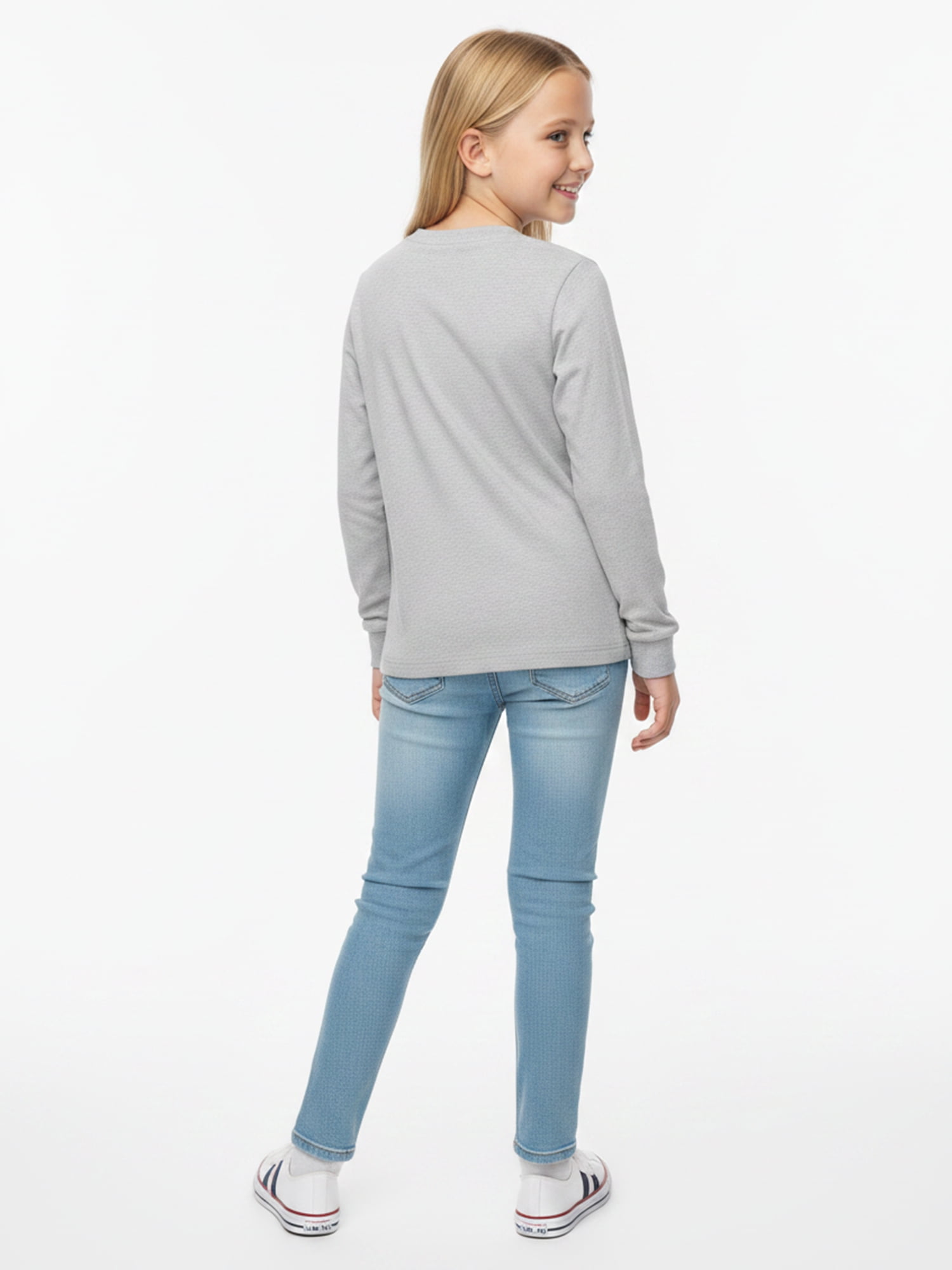 Wonder Nation Girls Graphic Queen Crest Tee with Long Sleeves, Sizes 4–18