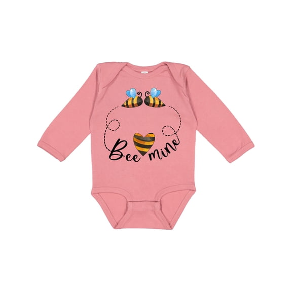 Inktastic Valentine’s Day Bee Mine Cute Bees and Heart Boys or Girls Long Sleeve Baby Bodysuit