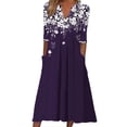 thumbnail image 2 of Sakmal Elbow-Length Womens Dresses Plus Size Pleated Purple Boho Notch Neck Pocket Long A-Line Dresses Ladies Dresses Clearance $5, 2 of 5