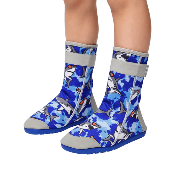 CHWshoes Kids High Ankle Water Boots, Lightweight Quick Dry Aqua Socks Adjustable Strap Non Slip Sole Toddler Swim Wading Shoes for Beach Pool Surf Water Park Summer Outdoor Blue Size 34