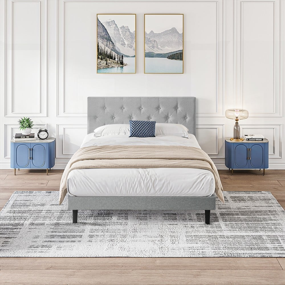 Modern Grey Queen Upholstered Bed Frame with Key Features|Easy Assembly, No Box Spring
