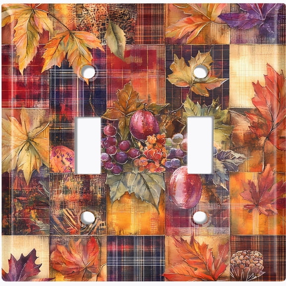Metal Light Switch Wall Plate Outlet Cover (Printed Image of Checkered Autumn Plaid Design - Double Toggle)