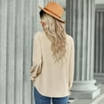 thumbnail image 3 of SWQZVT Womens Long Sleeve Tops Button Decor Solid Color Blouses V Neck Casual Loose Ruffle Apricot Shirts, 3 of 6