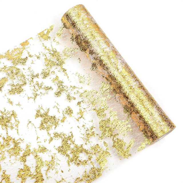 Gold Table Runner Glitter Metallic Thin Mesh Table Runner Sparkly Table Decorations for Wedding, Bridal Shower