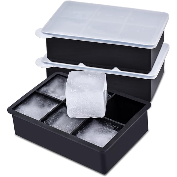 DAZUINIAO 3 Pack Large Square Silicone Ice Cube Tray with Lid, Reusable Whiskey Ice Cube Maker for Cocktails, Coffee and Drinks, Easy Release Freezer Ice Molds, BPA Free
