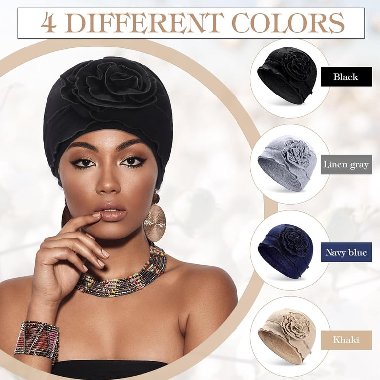 4 Pcs Cotton Beanie Turban Headwear for Women Soft Cancer  display picture 3