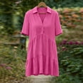 thumbnail image 6 of Guieoi Summer Dresses for Women Cotton-Linen Collared Short-Sleeve Cropped Button-Down Dress Pink XL, 6 of 9