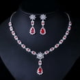 thumbnail image 4 of Green CZ Flower Water Drop Bridal Wedding Necklace Earrings Costume Jewelry Set, 4 of 6