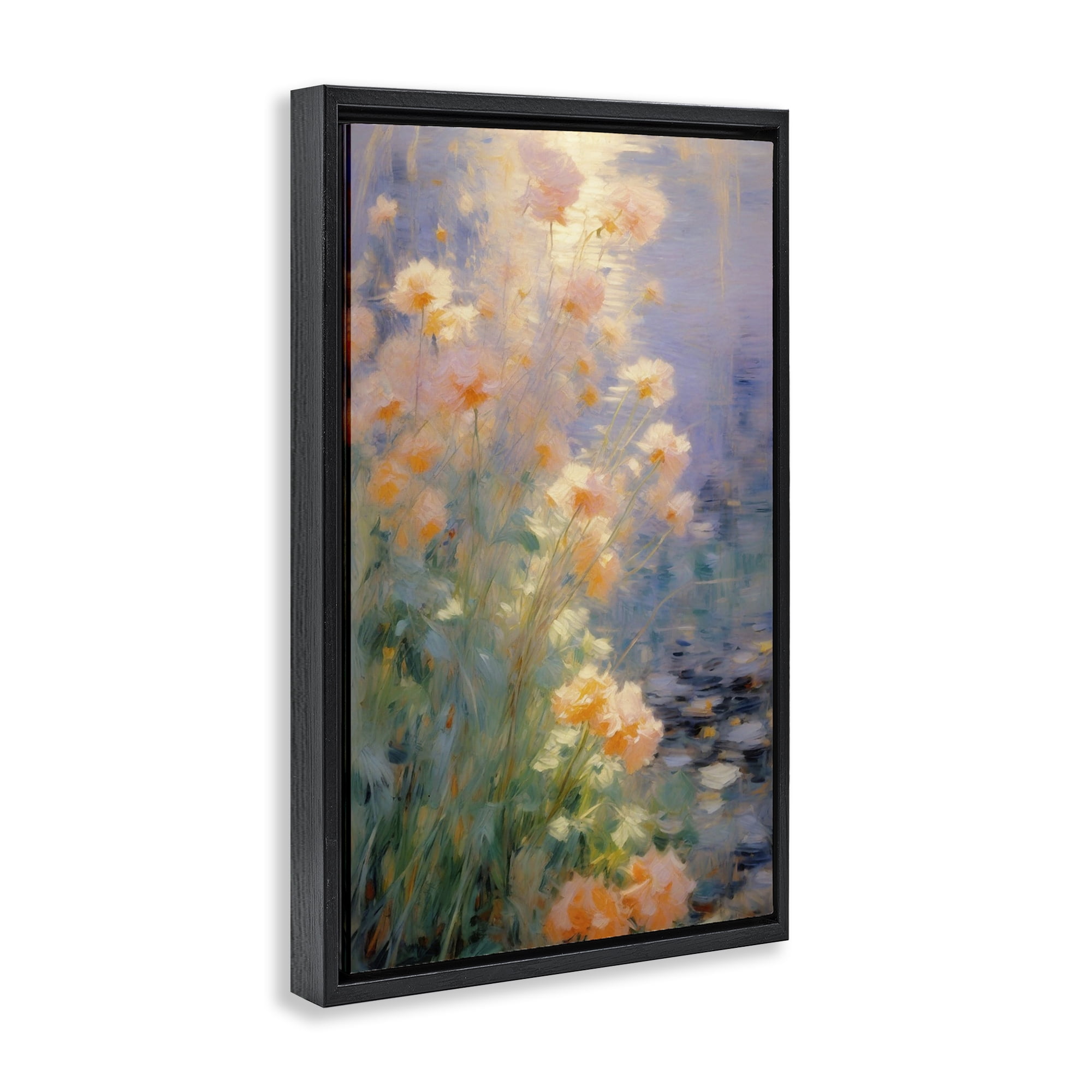 Stupell Industries Sunlit Pastel Blossoms Impression Black Framed Floater Canvas Wall Art, design by Angie Hawke
