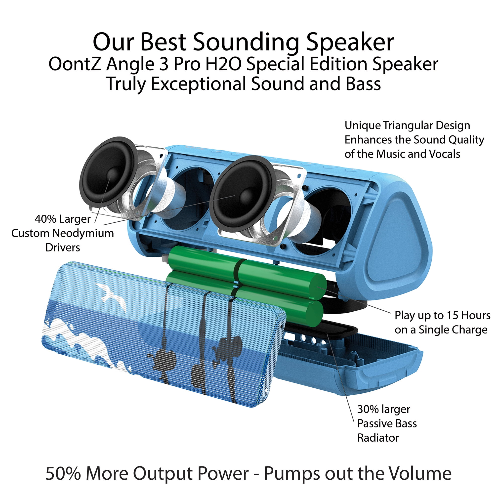 OontZ Angle 3 Pro Boat Waterproof Portable Bluetooth Speaker, H2O Blue