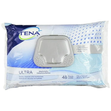 Ultra Skin-Caring Washcloths, 8x12.5 in., Soft-Pack/48 wipes, A great alternative to regular baby wipes. By TENA,USA