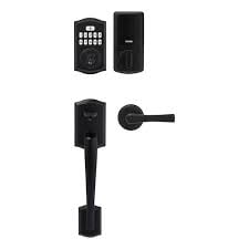Weiser Prescott/Katella/SmartCode Matte Black Exterior Door Handle Set/Keyless Entry Door Lock
