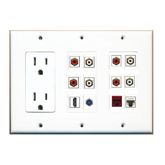 Ultra Spec Cables Custom Wall Plate 15 Amp Power Outlet White with up to 12 Keystone Ports