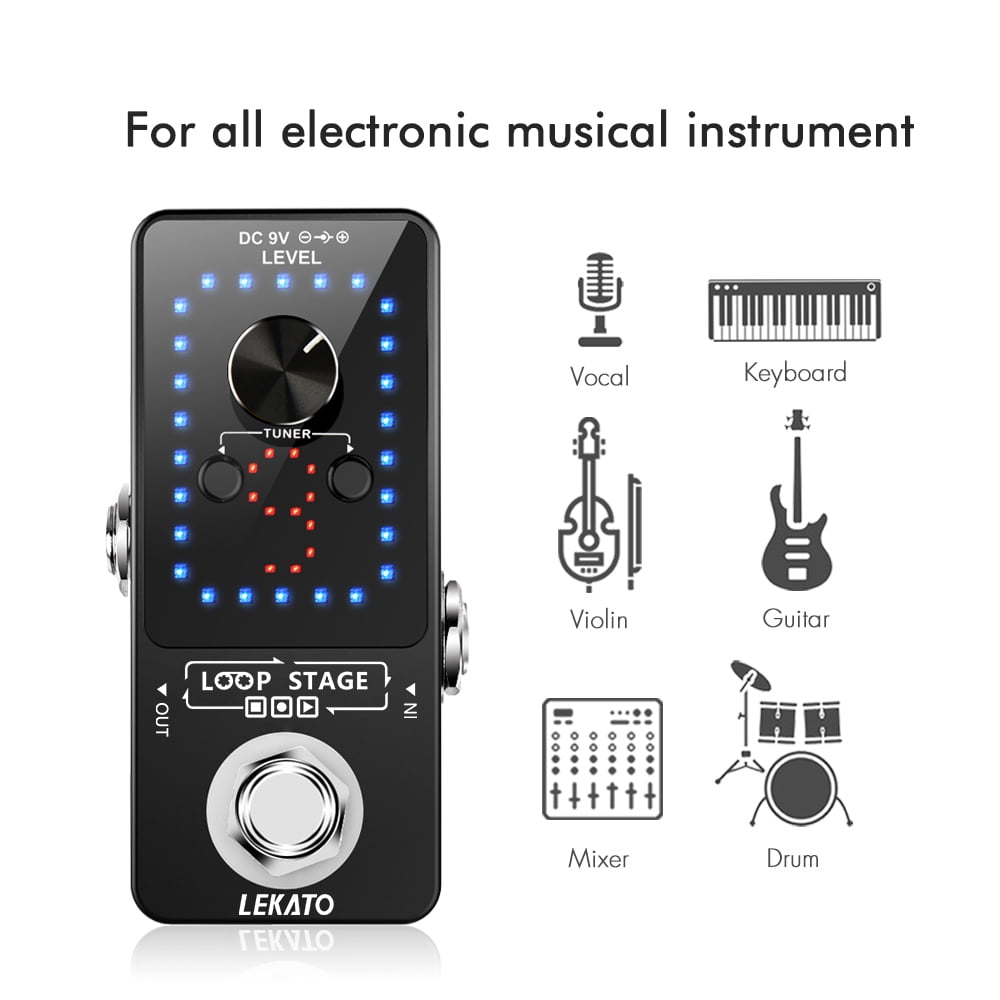 LEKATO Guitar Looper Pedal Effect Pedal with Tuner Function Looper Pedal Loops 9 Loops 40 minutes Record Time with USB Cable and 9V 0.6A Pedal Power Supply Adapter