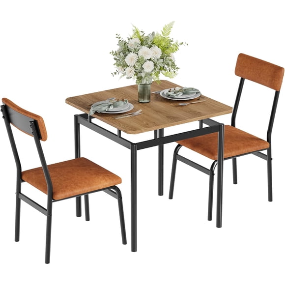 5-piece dining mesa set - de madera kitchen mesa con 4 pu forrado sillas, industrial metal frame, brown dinette set para dining room y home dinner party (2 sillas)
