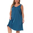 thumbnail image 4 of Camisones de satén para mujer de tallas grandes Agnes Orinda, con escote en V, tirantes anchos, plisados, vestido de dormir y lounge 2X azul pavo real, 4 of 6