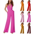 thumbnail image 6 of qILAKOG Women Casual Sleeveless Jumpsuits Loose Wide Leg Pant Romper Women's Solid Color Sexy Sleeveless Neck Hanging Pocket Loose Bodysuit Hot Pink XXXL, 6 of 6