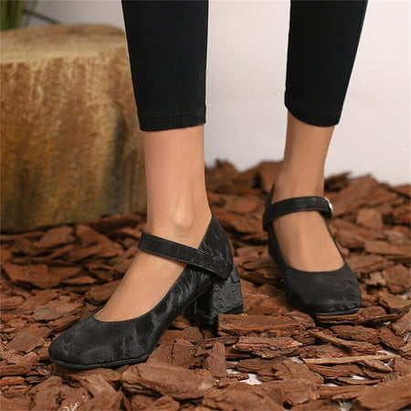 

Cathalem Wide Heels for Women plus Size Ladies Fashion Solid Color Leather Buckle Round Toe Thick round Toe Wide Women s Shoes Black 8