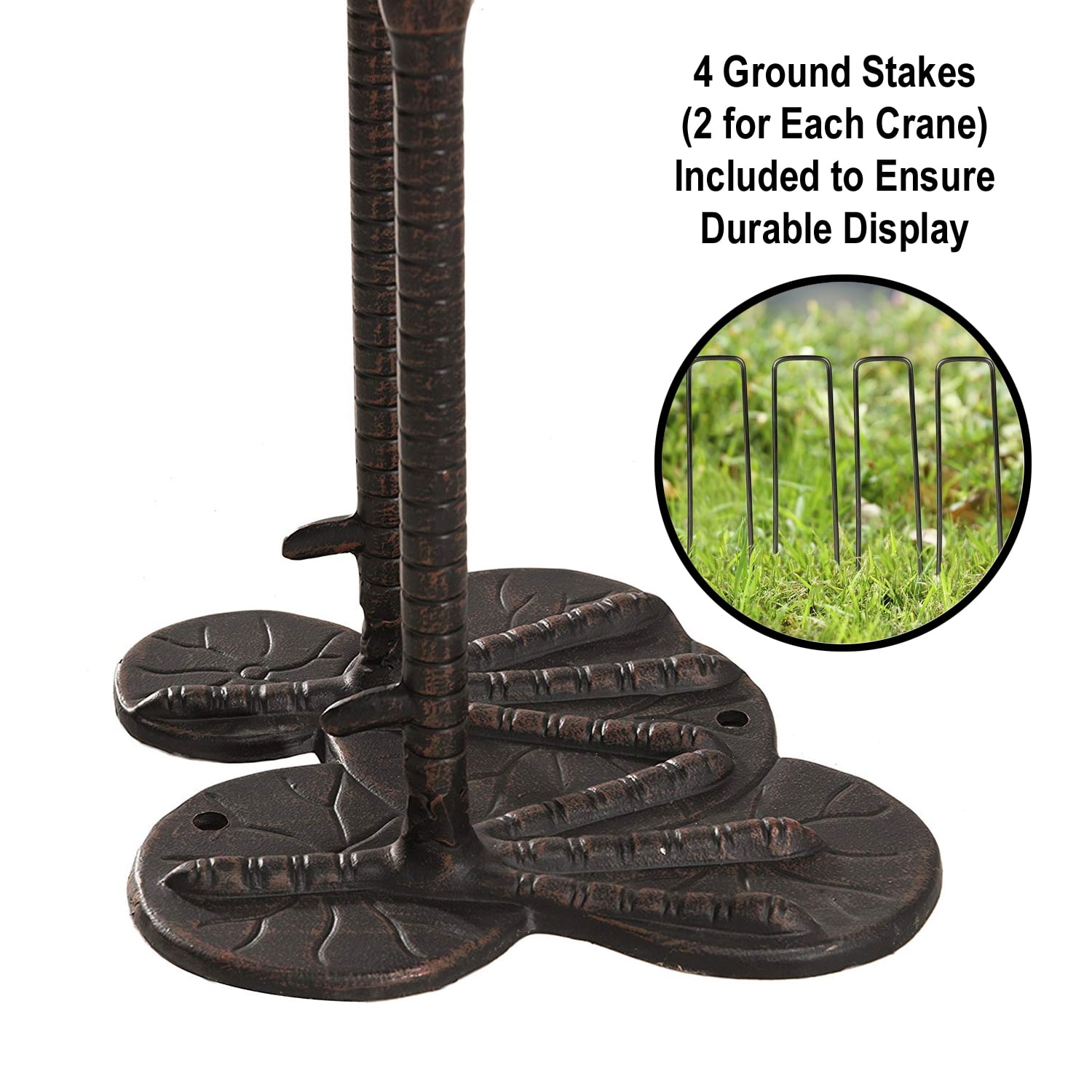 Westcharm Antique Bronze Garden Crane Pair Statue - Upright and Preening Sculpture Set (Male 19" W x 10" D x 43.5" H; Female 12" W x 10" D x 39.5" H)