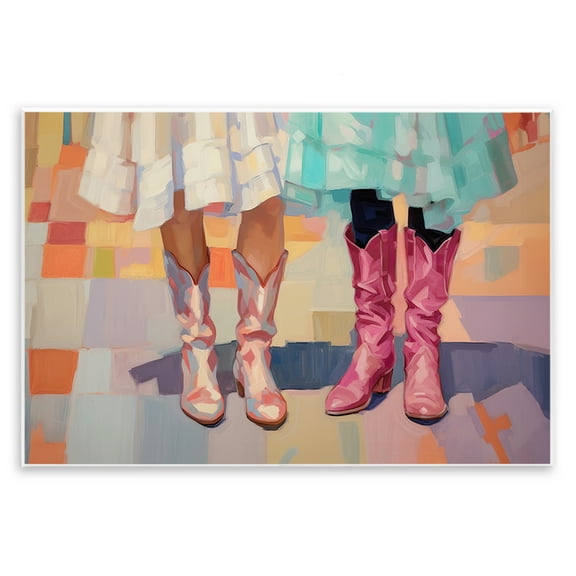 Stupell Industries Girls in Cowboy Boots People Painting Unframed Art Print Wall Art, 15 x 10