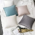 thumbnail image 6 of Pack of 2 Velvet Throw Pillow Covers Pompom Decorative Pillowcases Solid Soft Cushion Covers with Poms Square for Couch Sofa Bedroom Car 18x18inch Dark Green, 6 of 6