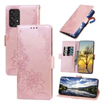 Nalacover Wallet For Samsung Galaxy A53 5G Case,Stylish Full Protection Embossed Lotus Pattern PU Leather Flip Kickstand Card Slots Shockproof Magnetic Cover with Wrist Strap.Rosegold