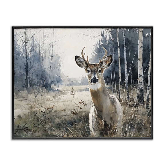 Stupell Industries Farmhouse Deer in Winter Wilderness Black Framed Giclee Art, 14 x 11, by Franklyn Gregory