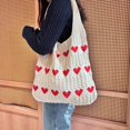 thumbnail image 5 of Women Tote Bag Shoulder Bag Knitted Hand Bag Heart Pattern Top-Handle Bag Underarm Clutch for Daily Use or Work, 5 of 6