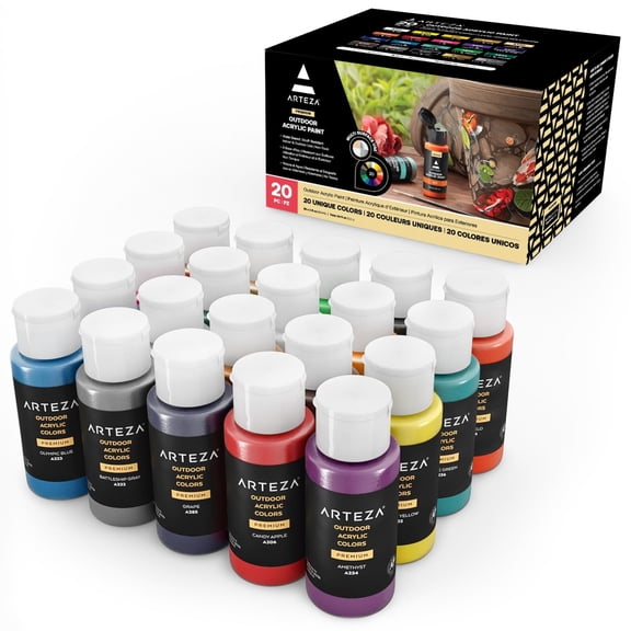 Arteza Outdoor Acrylic Multi-Surface Paint, Multicolor, Set of 20, 59 mL