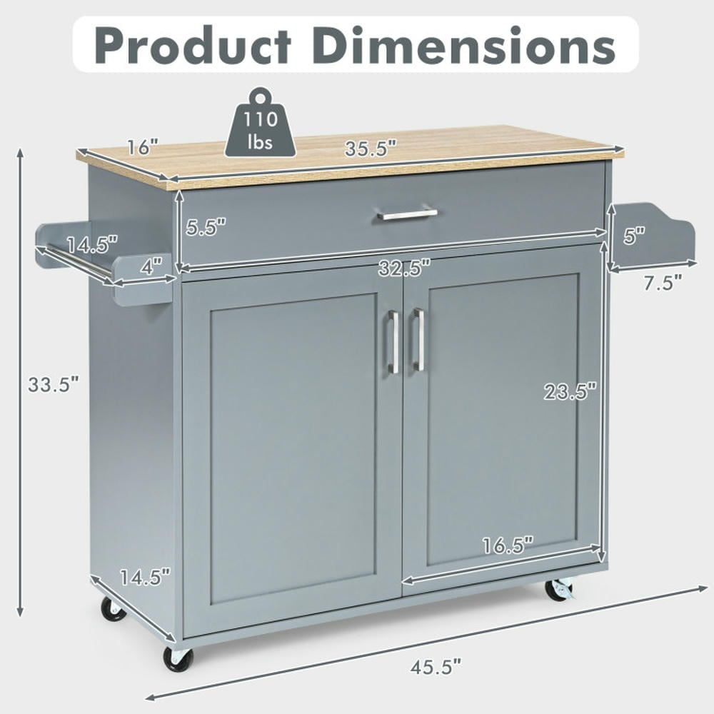 Topcobe Rolling Kitchen Island Cart with Towel and Spice Rack, Portable Kitchen Island, Kitchen Carts on Wheels with Storage, Gray