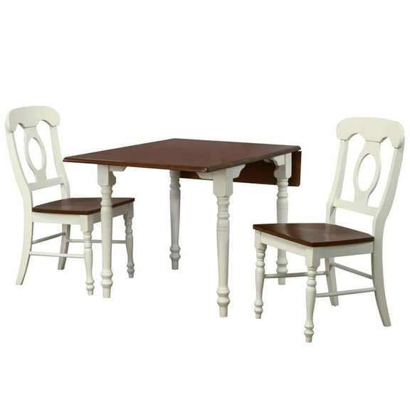 Andrews 3Pc 48" Rectangle Drop Leaf Dining Set Antique White/Chestnut Brown Wood