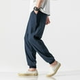 thumbnail image 5 of Lovskoo 2024 Mens Cotton Linen Pants Solid Color Trendy Drawstring Elastic Waist Closed Bottom Loose Harem Pants Navy 2XL, 5 of 6