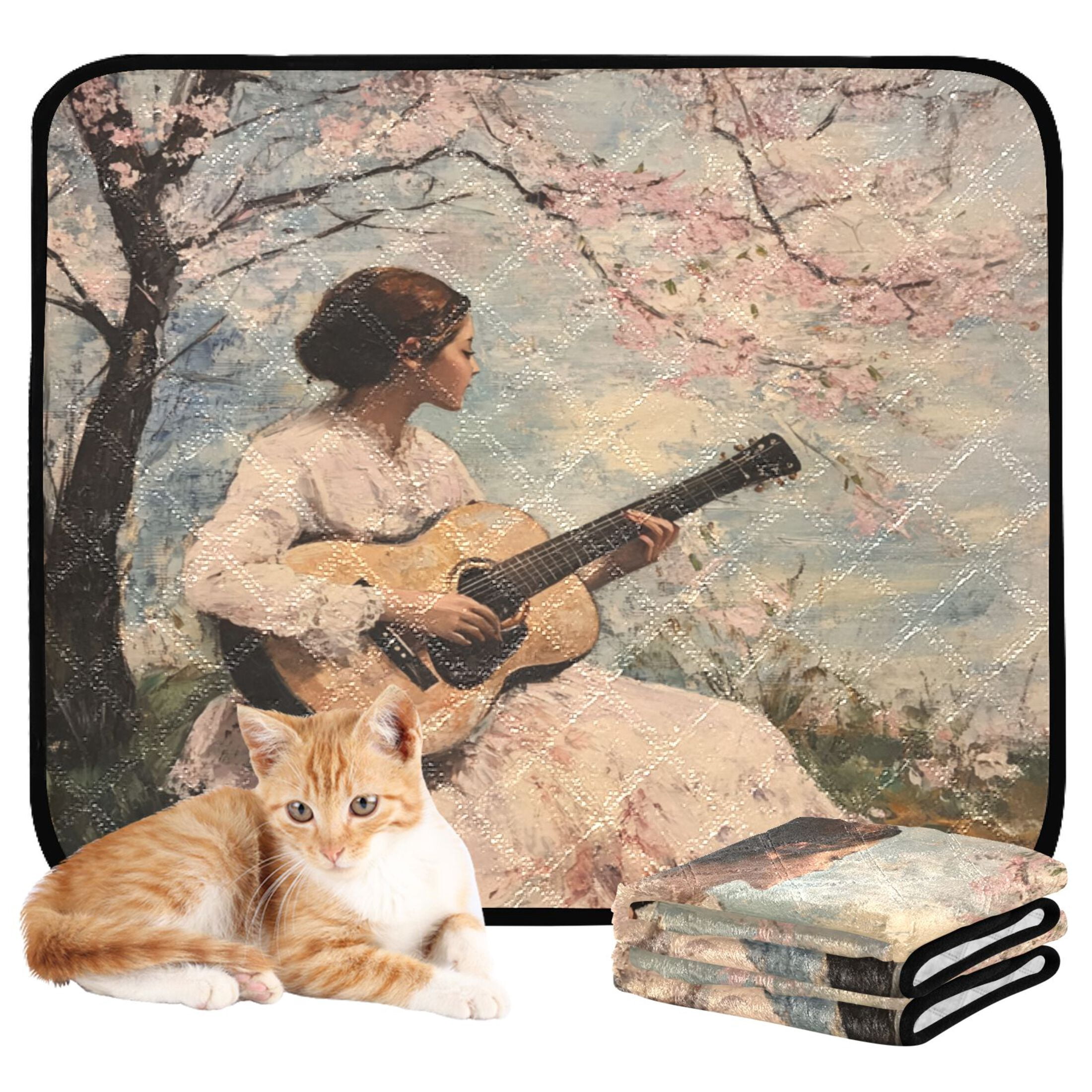 Qxltty Season Of Cherry Blossoms Cat litter Pads Pet Set of 2 Diaper Mats Center Anti-leakage Layer Absorbent Soft and Comfortable