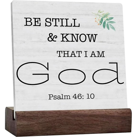 Rustic Be Still And Know That I Am God Wood Psalm 46:10 Sign, Christian Religious Gifts Home Office Desk Decor For Men Women, Shelf Cubicle Ceramic Table Decor Bible Verse Jesus Gifts