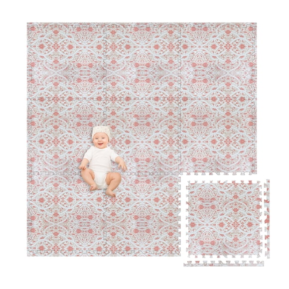 Play Platoon Non-Toxic Large Kids Play Mat for Floor, 16 Tile 72 x 72 inch - Extra-Thick Interlocking Foam Tiles 24 x 24 in Puzzle Mat Pieces with Border, Neutral Playmat Rug for Toddlers & Children