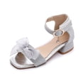 thumbnail image 5 of SGMVNU Girls Dance Dress Sandals Bowknot Square Open Toe Ankle Strap Low Heel Flower Girl Wedding Party Dress Shoes, Size 4.5-5 Years, Silver, 5 of 9