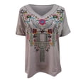 thumbnail image 1 of Pompotops T-Shirt Blouse à Manches Courtes Col en V Imprimé Folklorique Décontracté pour Femmes, 1 of 3