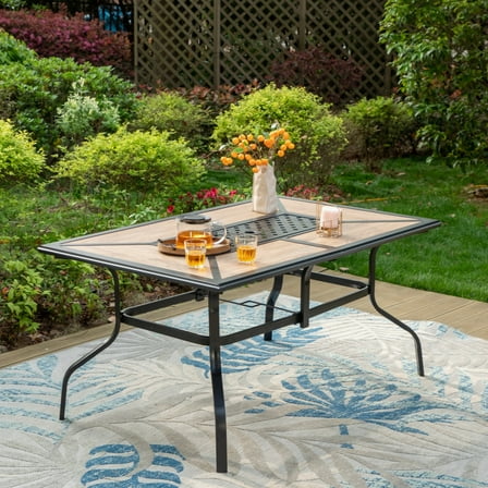 Sophia & William Outdoor Patio Dining Table for 6 Metal Frame and Wood-Look Top